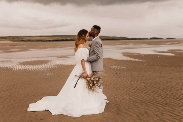 Elopement Wedding Young Black Couple Elope in Wales UK boho photos stock pictures, royalty-free photos & images