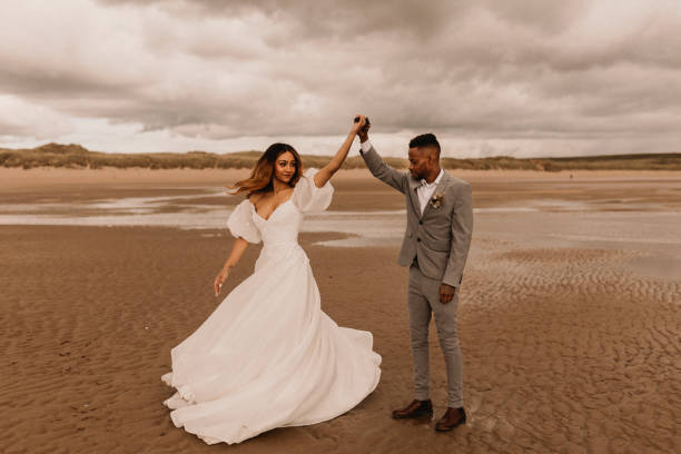 Elopement Wedding Young Black Couple Elope in Wales UK wedding dress photos stock pictures, royalty-free photos & images