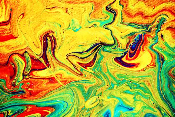 Close-Up Full Frame Marbled Effect Pouring Acrylic Painting on Canvas Background.