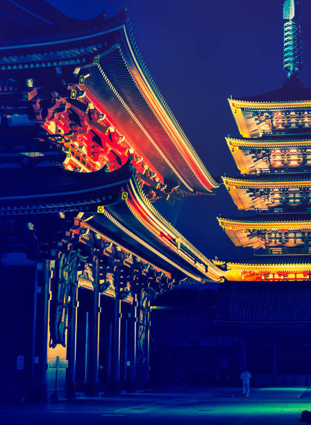 Tokyo, Japan - November 1, 2018: The Kaminarimon (Thunder Gate), the outer gate of Sensoji Temple and the symbol of Asakusa district.This big lantern is funded by the business company.