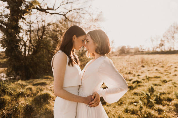 Same sex elopement wedding Lesbian couple elope in Wales UK with a humanist celebrant eloping stock pictures, royalty-free photos & images