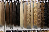 Samples of long hair, a large selection from blonde to brunette, straight and curly