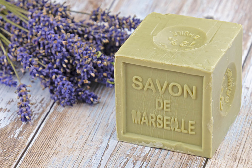 Marseille soap on a table