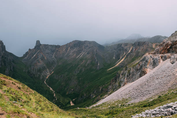 High altitude mountain landscape under blue sky