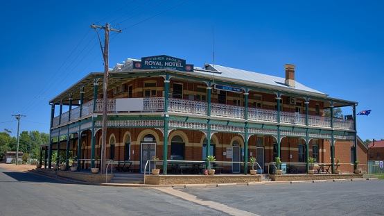 Mirrool, New South Wales Australia - 13 February, 2021: The Mirrool Hotel on a hot summer day in country NSW Australia