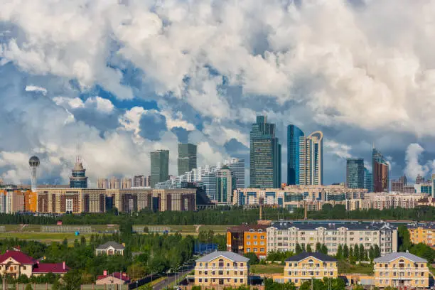 Bird's-eye view of the central part of the capital of Kazakhstan - the city of Nur-Sultan