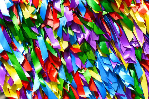 istock Bright background made of multicolored satin ribbons 1334571300