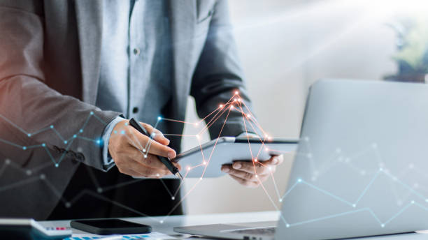 istock Businessman using tablet and device on global network connection for business, Innovative and data exchanges, Digital Marketing communication and financial technology, Media and creativity. 1334574171