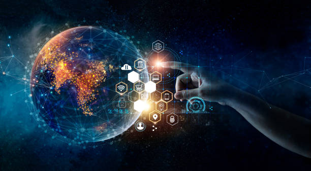 istock Hand touching earth and global network connection,  Telecommunication communication, Social media and digital marketing, Business data exchanges, Investment, Financial and banking of new era. 1334575821