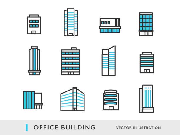 zestaw ikon biurowca - office buildings stock illustrations