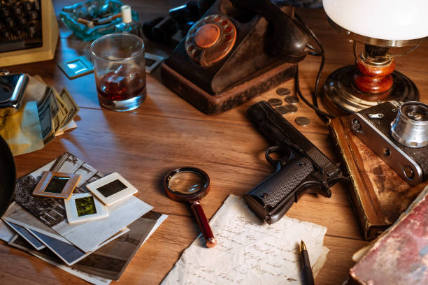 istock Private detective's desk, noir still life 1334586057