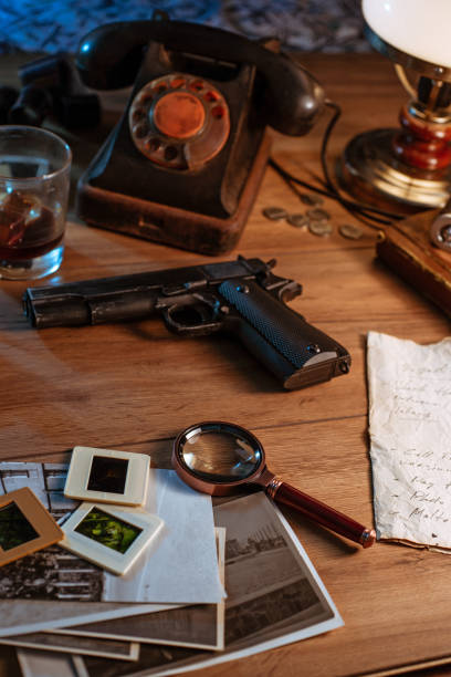 istock Private detective's desk, noir still life 1334586058