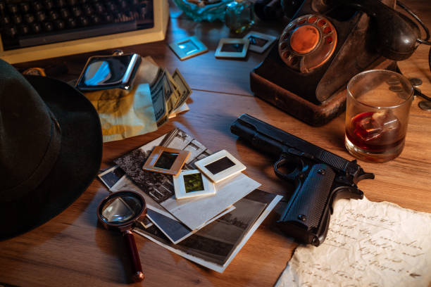istock Private detective's desk, noir still life 1334586064