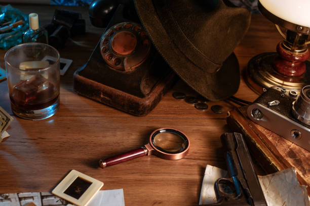 istock Private detective's desk, noir still life 1334586083