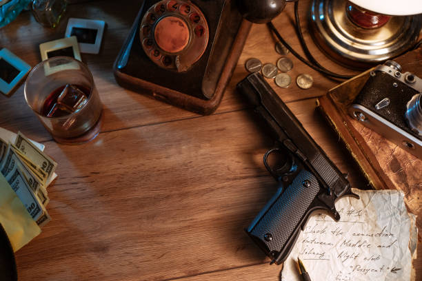 istock Private detective's desk, noir still life 1334586084