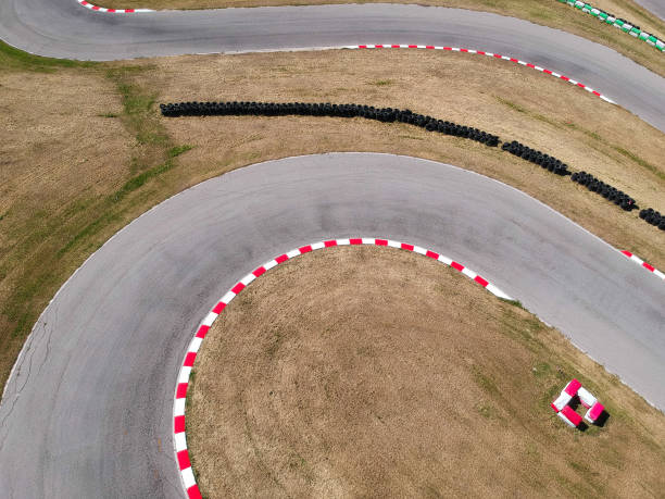 istock Curves on karting race track, aerial view background. 1334587145