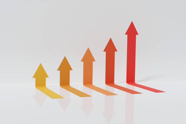 istock Five arrows moving up. Abstract financial chart with uptrend line arrows graph go up isolated on white background 1334588283