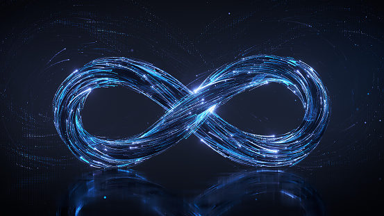Blue infinity symbol 3D rendering illustration