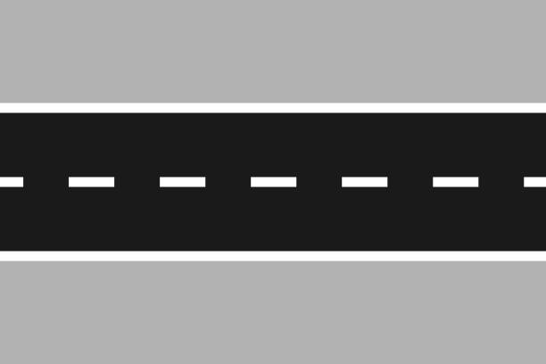 illustrazioni stock, clip art, cartoni animati e icone di tendenza di illustrazione stradale a due corsie. vettore in design piatto - multiple lane highway illustrations