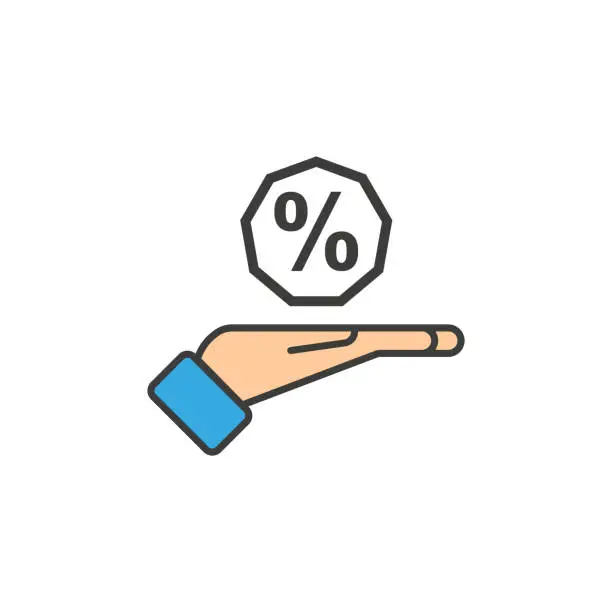 Vector illustration of Percentage on hand icon. Vector in flat design