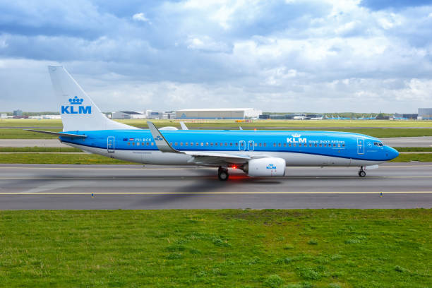 KLM Royal Dutch Airlines Boeing 737-800 airplane Amsterdam Schiphol airport in the Netherlands Amsterdam, Netherlands - May 21, 2021: KLM Royal Dutch Airlines Boeing 737-800 airplane at Amsterdam Schiphol airport (AMS) in the Netherlands. klm stock pictures, royalty-free photos & images