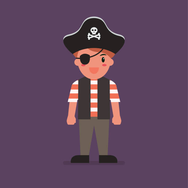 illustrazioni stock, clip art, cartoni animati e icone di tendenza di ragazzo che indossa un costume da pirata - rudeness little boys skull criminal