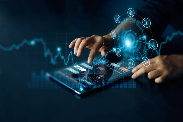 man using digital tablet online connect to internet banking. currency exchange. online shopping and digital payment. intelligent financial technology and e-commerce network connection in people lifestyle concept. - tech stockfoto's en -beelden
