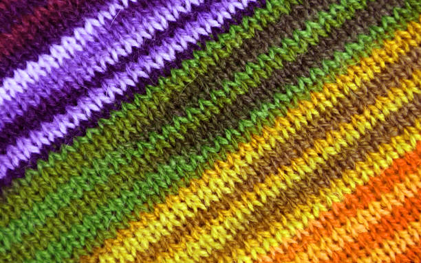 istock Purple and Yellow Tone Striped Alpaca Knitted Wool Fabric Texture in Diagonal Patterns for Abstract Background 1334594168
