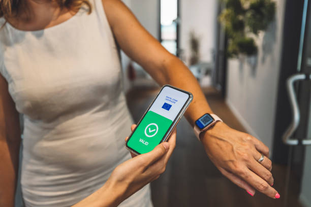 istock Valid covid-19 vaccination certificate on mobile app 1334595223