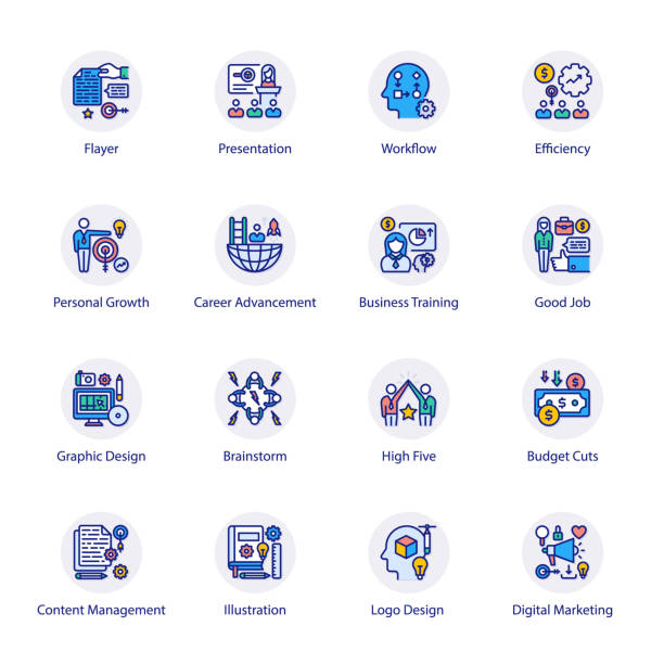 Organization Organization Flat Circle Icons - Vectors budget cuts stock illustrations