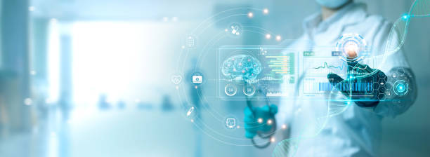 istock Medicine doctor touching electronic medical record on virtual screen, Brain Analysis, DNA. Digital healthcare and network connection on modern interface, medical technology and futuristic concept. 1334595509