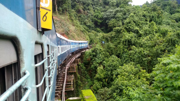 istock Train on a railway bridge through Yadekumari, Karnataka, India 1334598074