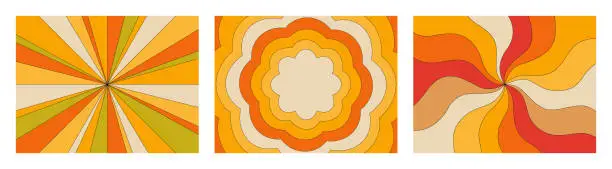 Vector illustration of Set of retro backgrounds of the 70s. Abstract vintage backgrounds. Vector illustration in a simple linear style-design templates-hippie style.