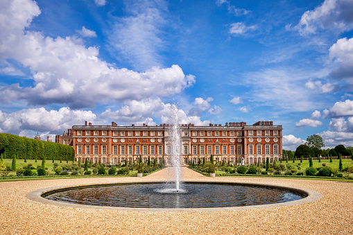 9 June 2019: Richmond upon Thames, London, UK -  The South Front and Privy Garden of Hampton Court Palace, the former royal residence in West London.