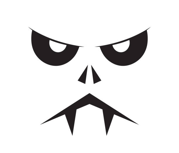 Scary Halloween face vector. Halloween pumpkin or ghost grimace. Scary Halloween face vector. Halloween pumpkin or ghost grimace. Terrible eyes and mouth with a silhouette style. Emotion of skeleton for makeup, a night party. scary clown mouth stock illustrations