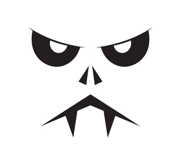 Scary Halloween face vector. Halloween pumpkin or ghost grimace. Scary Halloween face vector. Halloween pumpkin or ghost grimace. Terrible eyes and mouth with a silhouette style. Emotion of skeleton for makeup, a night party. evil joker silhouette stock illustrations