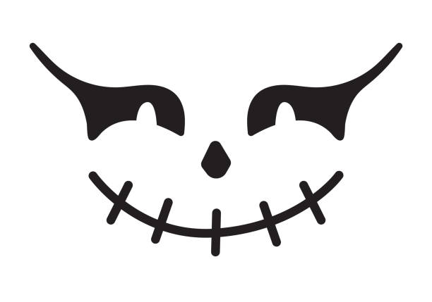 Scary Halloween face vector. Halloween pumpkin or ghost grimace. Scary Halloween face vector. Halloween pumpkin or ghost grimace. Terrible eyes and mouth with a silhouette style. Emotion of skeleton for makeup, a night party. scary clown mouth stock illustrations