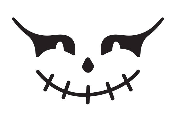 Scary Halloween face vector. Halloween pumpkin or ghost grimace. Scary Halloween face vector. Halloween pumpkin or ghost grimace. Terrible eyes and mouth with a silhouette style. Emotion of skeleton for makeup, a night party. evil joker silhouette stock illustrations