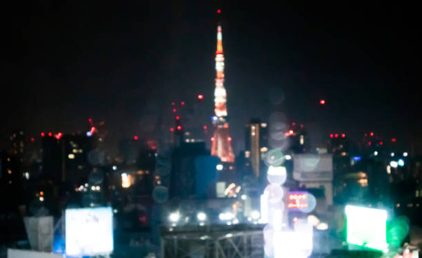 el horizonte nocturno de tokio - tokyo tower shinjuku ward tokyo prefecture communications tower fotografías e imágenes de stock