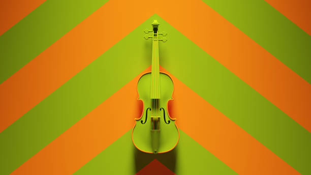 violín verde naranja con fondo verde y naranja chevron - musical instrument string music dark old fashioned fotografías e imágenes de stock