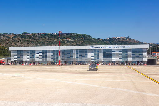 Kefalonia, Greece - September 20, 2020: Terminal of Kefalonia airport (EFL) in Greece.