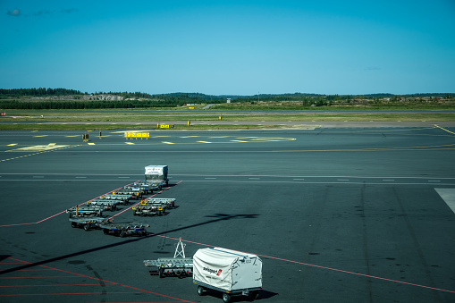 Helsinki, Finland - 08 13 2021: Helsinki Airport Vantaa runway, Finland