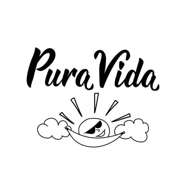 Vector illustration of Pura vida. Lettering. Translation from Spanish - Pure life. Element for flyers, banner and posters.