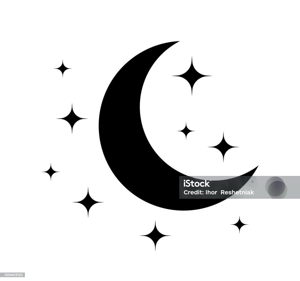 Moon and star. Black icon of moon for night. Pictogram of crescent and star. Logo for sleep and baby. Celestial symbol isolated on white background. Illustration for goodnight and ramadan. Vector Moon and star. Black icon of moon for night. Pictogram of crescent and star. Logo for sleep and baby. Celestial symbol isolated on white background. Illustration for goodnight and ramadan. Vector. Moon stock vector