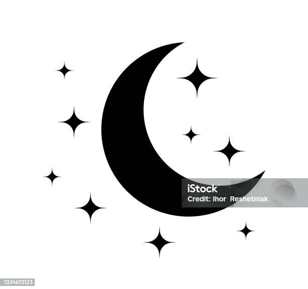 Moon And Star Black Icon Of Moon For Night Pictogram Of Crescent And Star Logo For Sleep And Baby Celestial Symbol Isolated On White Background Illustration For Goodnight And Ramadan Vector Stock Illustration - Download Image Now