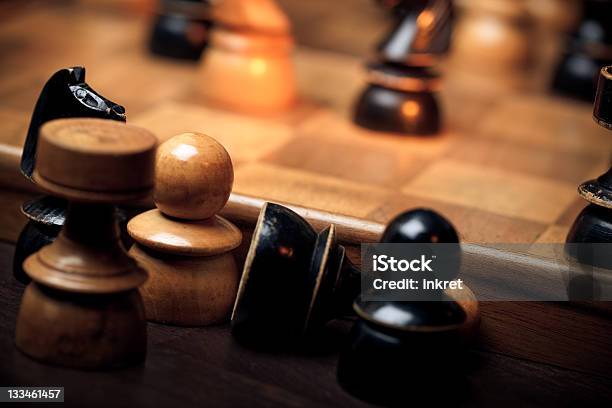 Old Craved Chess Set Stock Photo - Download Image Now - Antique, Black Color, Brown