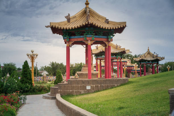 The Golden Abode of the Buddha Shakyamuni in the Elista  Republic of Kalmykia. Elista, Russia - August 03, 2018: The Golden Abode of the Buddha Shakyamuni Buddha temple, statues, palaces and sights of national culture - the main buddhist temple of Republic of Kalmykia. republic of kalmykia stock pictures, royalty-free photos & images