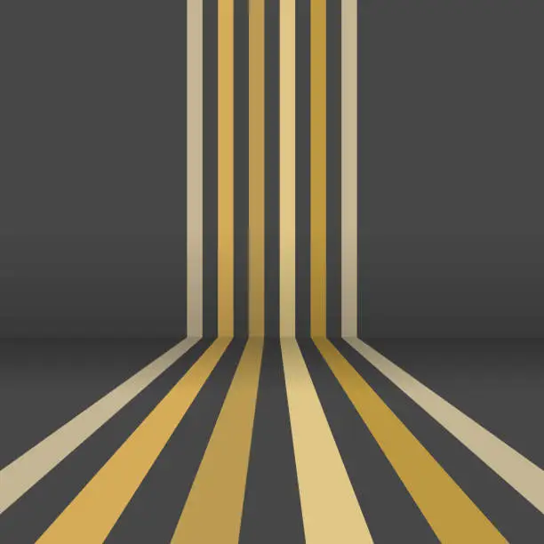 Vector illustration of Golden stripes, into and passing a corner