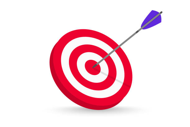 ilustrações de stock, clip art, desenhos animados e ícones de arrow hitting target. concept reaching the goal in business, investment goal, opportunity challenge, aim mission, task solution. dart hit to center of dart board. shooting target arrows - success failure dreams road sign