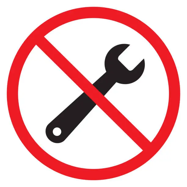 Vector illustration of No repair tool on white background. No repair sign. stop repair symbol. flat style. Wrench icon in prohibition red circle.